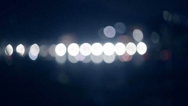 View of out of focus city lights at night in Rio de Janeiro Brazil.