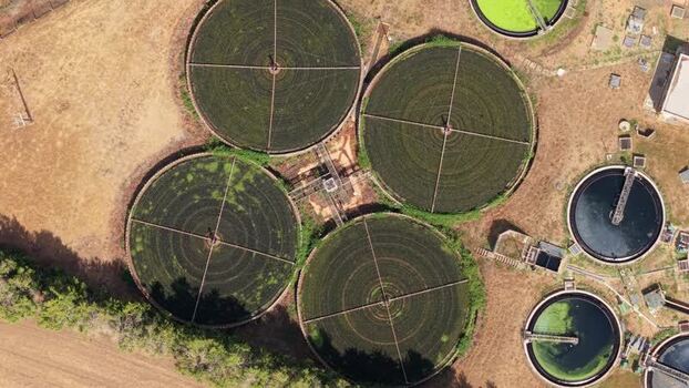 Aerial view of water treatment facility in St Neots United Kingdom. Aerial view of water treatment facility in St Neots United Kingdom.