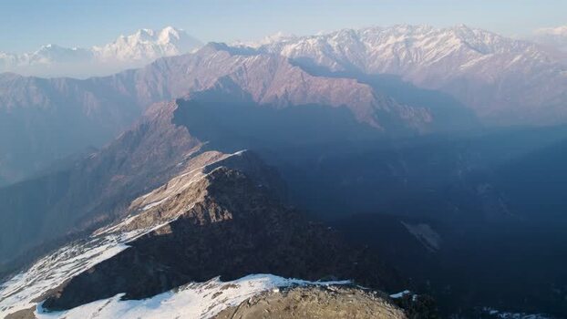 Aerial view of Shri Tungnath Temple in the Himalayas India.