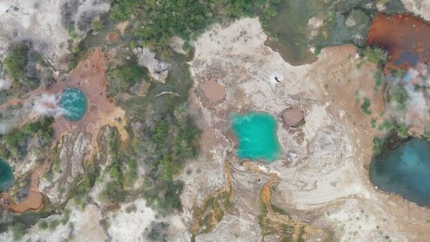Aerial view of geothermal pools in the Danakil Desert Ethiopia. Aerial view of geothermal pools in the Danakil Desert Ethiopia.