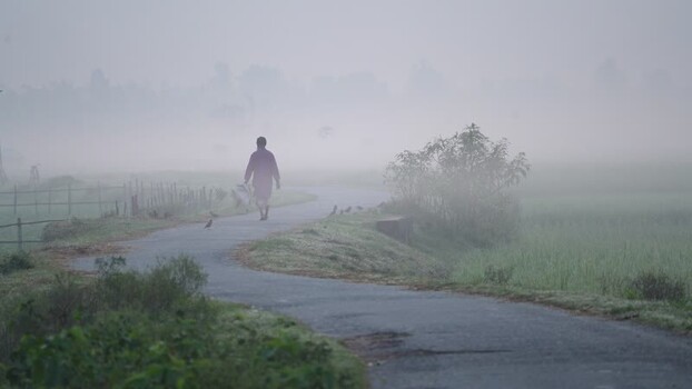 View of a person walking on a winding road in Bogura Bangladesh.