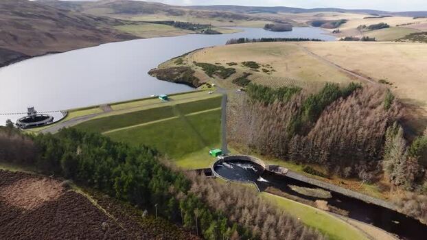 Aerial view of Whiteadder Reservoir and dam United Kingdom. Aerial view of Whiteadder Reservoir and dam United Kingdom.