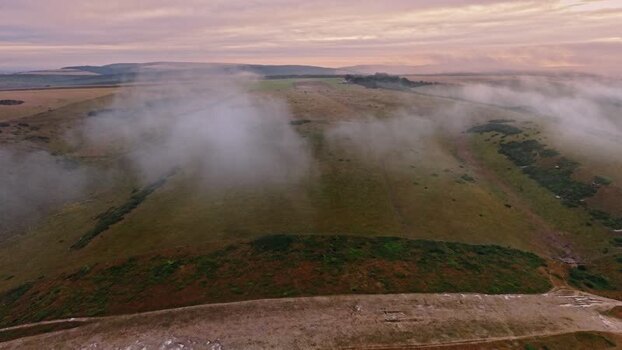 Aerial view of Seven Sisters Cliffs with mist United Kingdom. Aerial view of Seven Sisters Cliffs with mist United Kingdom.