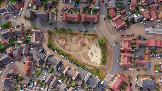 Aerial view of residential housing estate in Bedford United Kingdom. Aerial view of residential housing estate in Bedford United Kingdom.