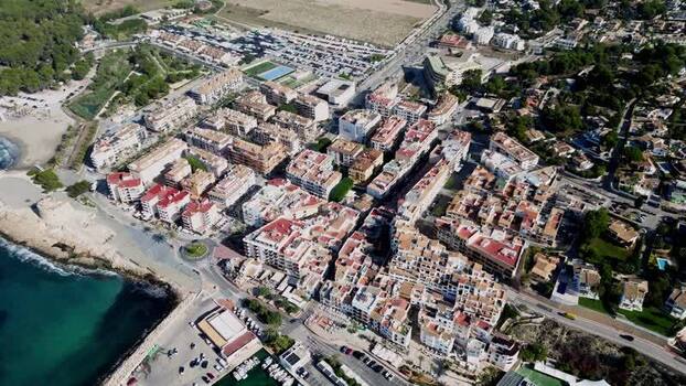 Aerial view of Moraira town and coastline Spain.