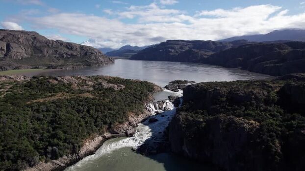 Aerial view of powerful waterfall and river Chile. Aerial view of powerful waterfall and river Chile.
