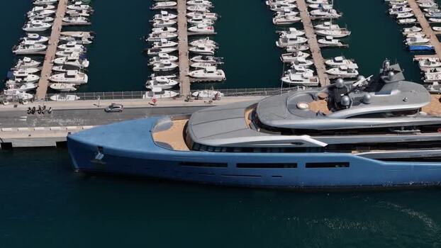 Aerial view of luxury yacht at Mid Harbour Small Boats Marina Gibraltar. Aerial view of luxury yacht at Mid Harbour Small Boats Marina Gibraltar.