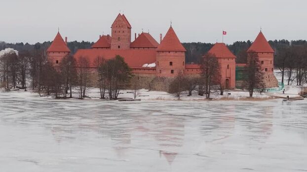 Aerial view of Trakai Island Castle Lithuania.