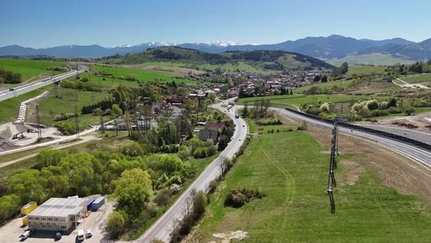 Aerial view of Likavka village and surrounding mountains Slovakia.