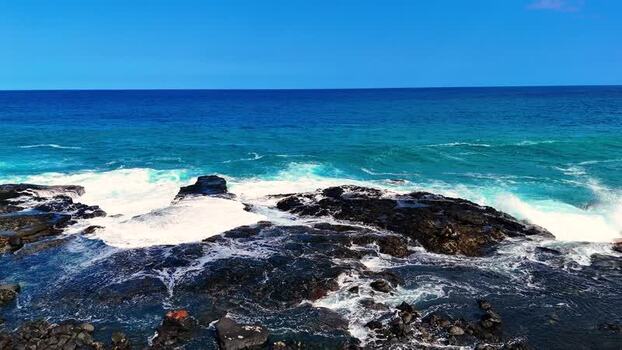 Aerial view of the rocky coastline of Kalaemamo United States.