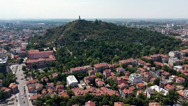 Aerial view of Alyosha Monument in Plovdiv Bulgaria.