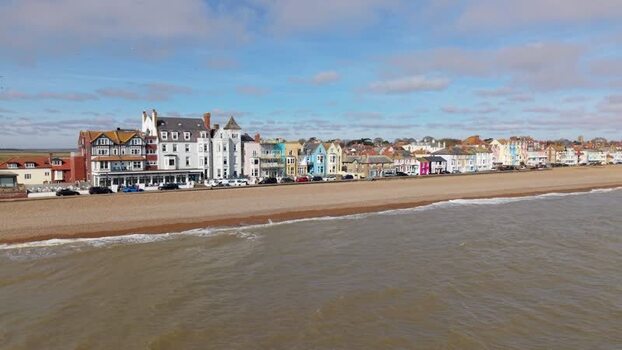 Aerial view of Aldeburgh seafront United Kingdom.