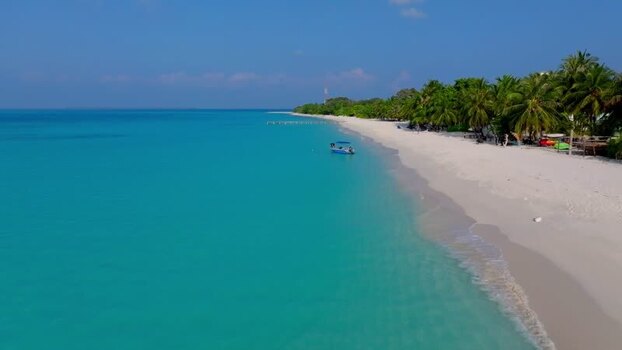 Aerial view of Vashafaru beach Maldives.