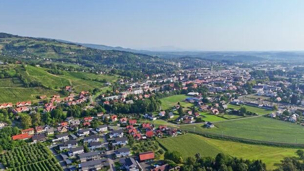 Aerial view of Deutschlandsberg in the Weststeiermark region Austria.