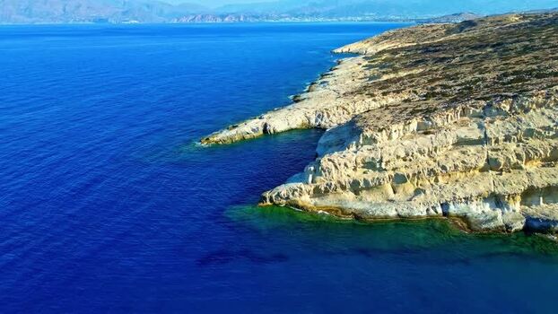 Aerial view of the rocky coastline of Crete Greece.