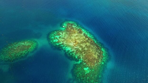 Aerial view of vibrant coral reefs in the Caribbean Sea Honduras. Aerial view of vibrant coral reefs in the Caribbean Sea Honduras.