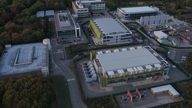Aerial view of Kao Data campus in Harlow United Kingdom.