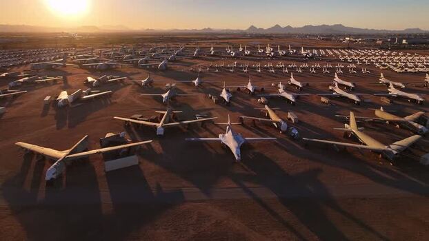 Aerial view of airplanes in a desertic area United States. Aerial view of airplanes in a desertic area United States.
