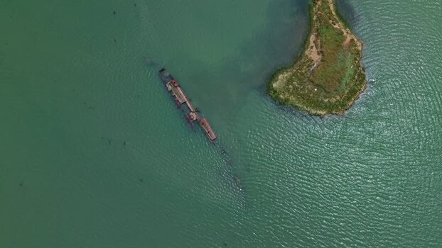 Aerial view of German U boat Shipwreck United Kingdom.