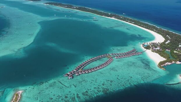 Aerial view of luxury overwater bungalows Maldives. Aerial view of luxury overwater bungalows Maldives.