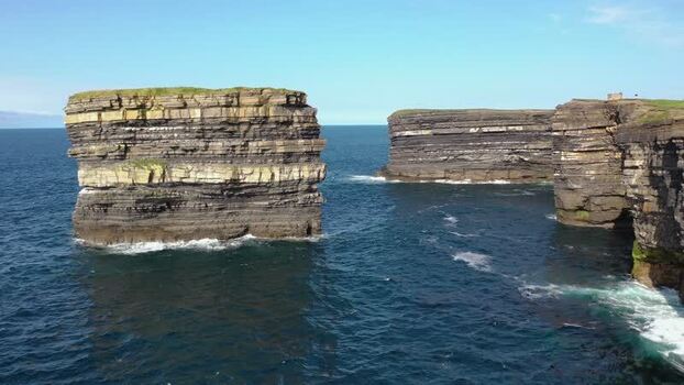 Aerial view of Dun Briste sea stack in Ballycastle Ireland. Aerial view of Dun Briste sea stack in Ballycastle Ireland.