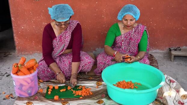 View of two women in saris chopping carrots in Dhangadhi Nepal. View of two women in saris chopping carrots in Dhangadhi Nepal.