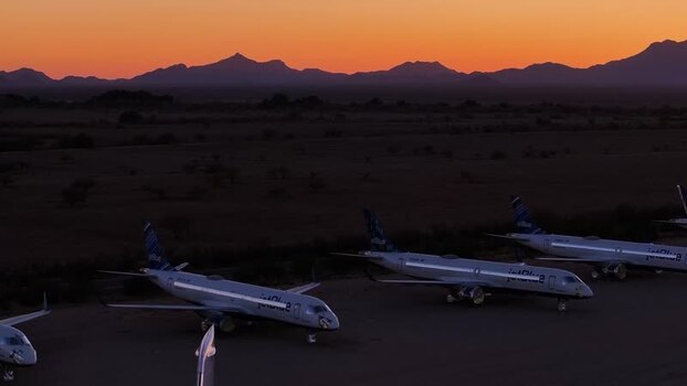 Aerial view of parked airplanes United States. Aerial view of parked airplanes United States.