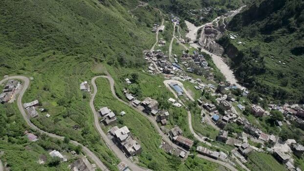 Aerial view of Syafrubesi village in the mountains Nepal.