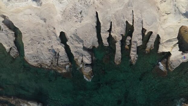Aerial view of rugged limestone cliffs in Cyprus.