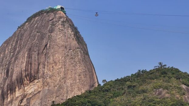 Aerial view of Sugarloaf Mountain and the cable car Brazil.