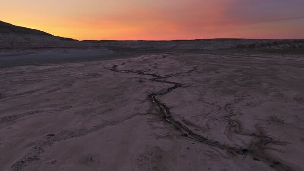 Aerial view of Mount Bokty at sunset in Kazakhstan.