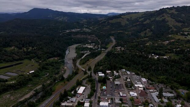 Aerial view of Garberville town and the Eel River United States. Aerial view of Garberville town and the Eel River United States.