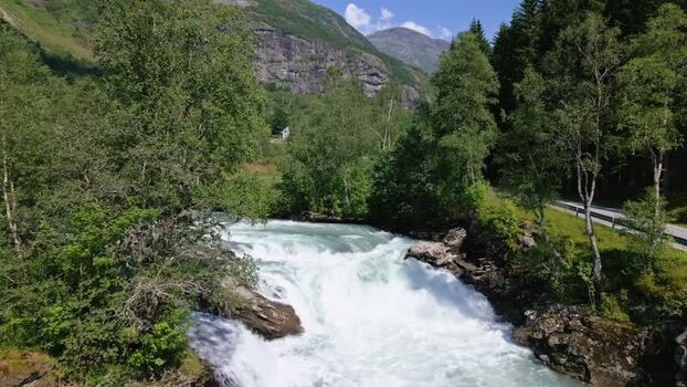 Aerial view of Stardalen river in Sunnfjord Norway.