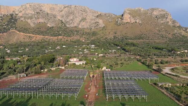 Aerial view of solar farm in Terrasini Italy.