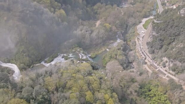 Aerial view of Marmore Falls in Terni Italy.