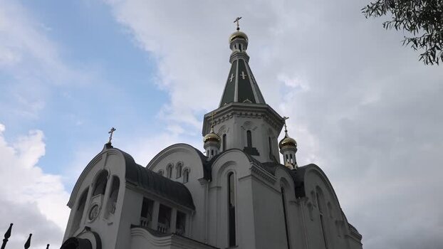 View of the Orthodox church in Kaliningrad Russia.