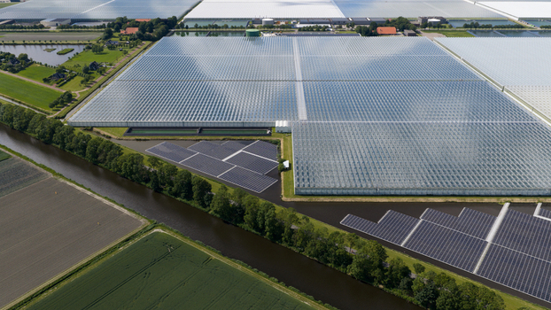 Aerial View of Agrivoltaic Greenhouses in Middenmeer