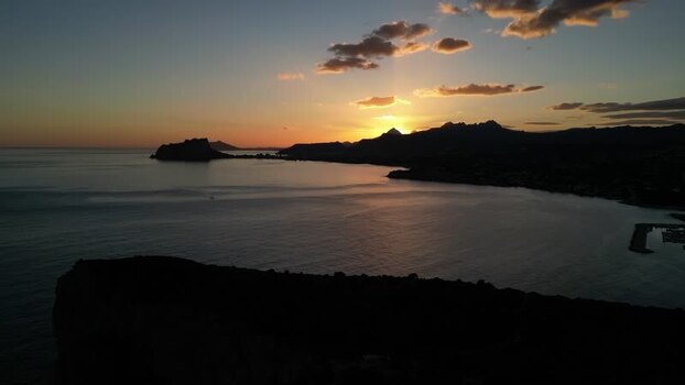 Aerial view of sunset over the Mediterranean Sea Spain.