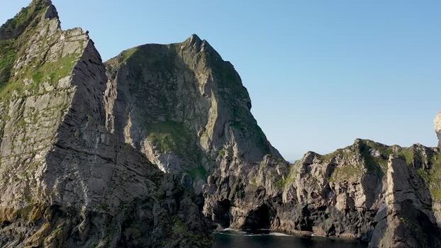 Aerial view of An Port sea stacks in Ardara Ireland.