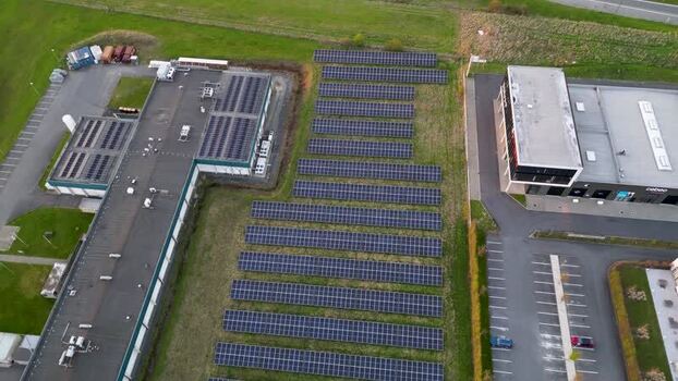 Aerial view of solar panels and buildings Belgium. Aerial view of solar panels and buildings Belgium.