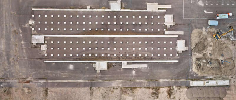 Middenmeer Netherlands 15 April 2026 Aerial view of Microsoft Datacenter Campus AMS showing foundations for a container based battery park and construction machinery.