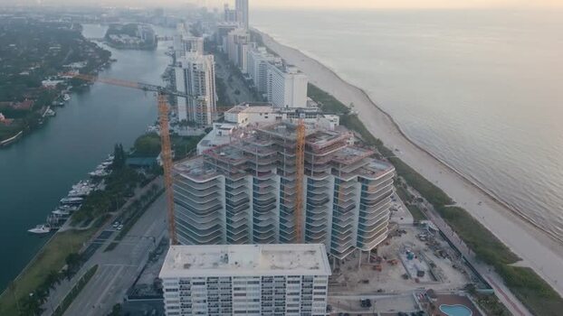 Aerial view of construction site in Miami Beach United States.