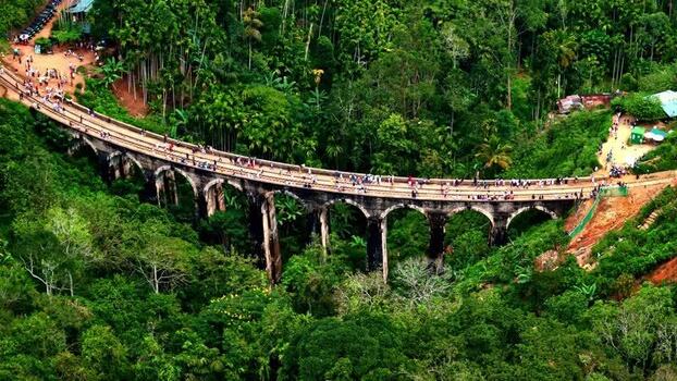 Aerial view of Nine Arch Bridge in Ella Sri Lanka.