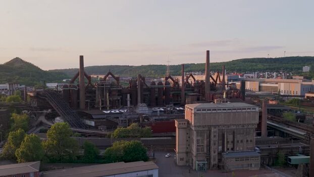 Aerial view of Volklingen Ironworks industrial complex Germany.