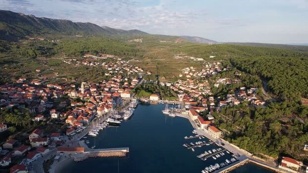 Aerial view of Jelsa town and harbour Croatia. Aerial view of Jelsa town and harbour Croatia.