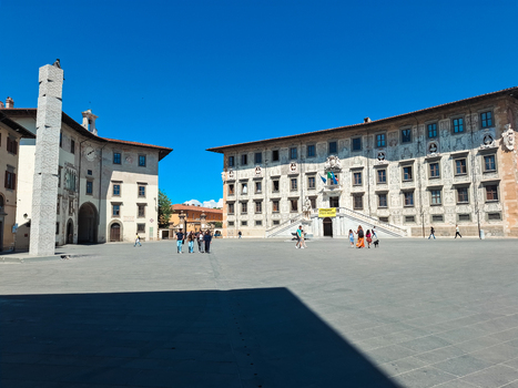 Pisa Italy 27 April 2026 View of Piazza dei Cavalieri with its historic buildings ornate facades and people walking across the sunny square. Pisa Italy 27 April 2026 View of Piazza dei Cavalieri with its historic buildings ornate facades and people walking across the sunny square.