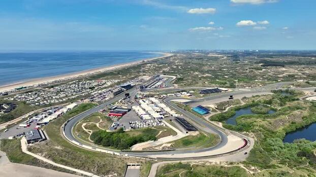 Aerial view of MASCOT Circuit Zandvoort by the sea Netherlands.