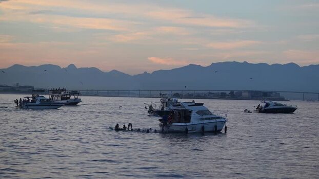 View of boats in Guanabara Bay at sunset in Rio de Janeiro Brazil. View of boats in Guanabara Bay at sunset in Rio de Janeiro Brazil.