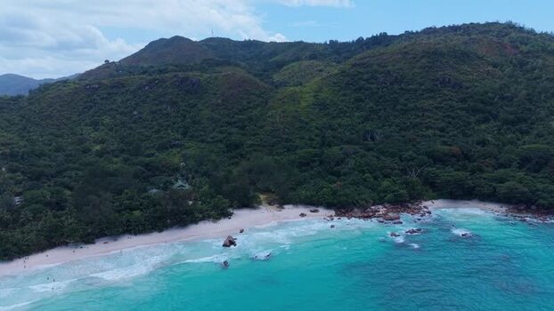 Aerial view of Anse Lazio beach in Seychelles.