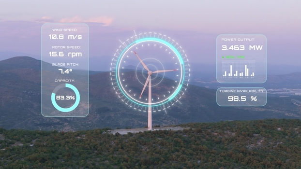 Aerial view of Wind Power Generation and Turbine Efficiency Monitoring Data Visualization Aerial view of Wind Power Generation and Turbine Efficiency Monitoring Data Visualization